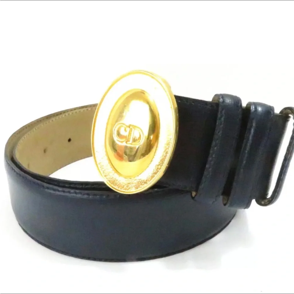 Auth Christian Dior Women Waist Belt 75/30 Made In France Navy - Picture 11 of 11